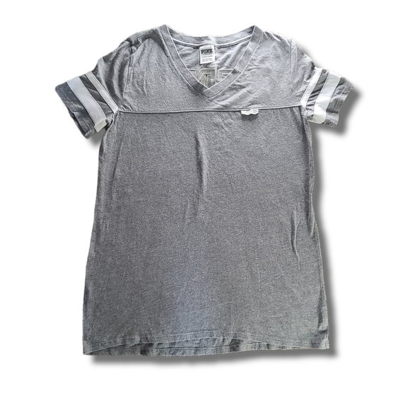 𝅺vs PINK Grey White Gold Bling V-Neck Tee - Picture 1 of 4